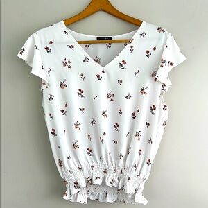 Papermoon White and Pink Ruffled Cap Sleeve Blouse